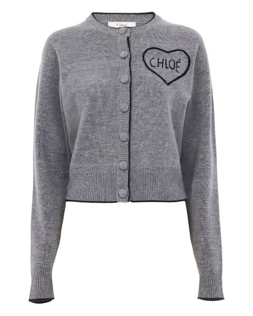 Chloé Gray Logo Cashmere Cardigan