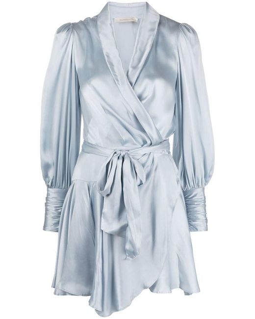 Zimmermann Silk Wrap Minidress in Blue | Lyst