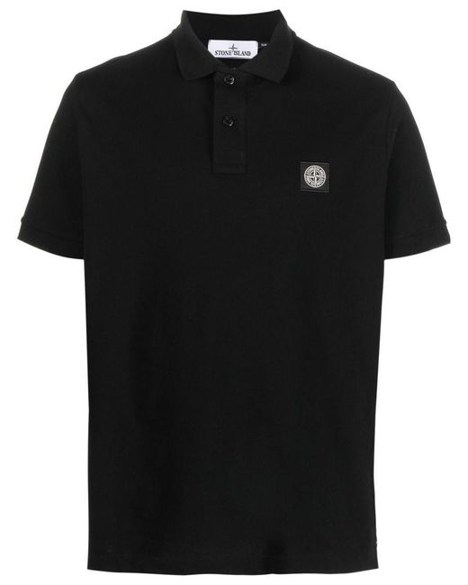 Stone Island Black Slim Fit Polo Shirt Organic Cotton Elastane Piqué for men