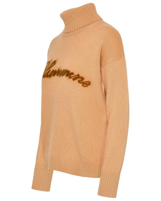 Blumarine Orange Beige Cashmere Blend Turtleneck Sweater