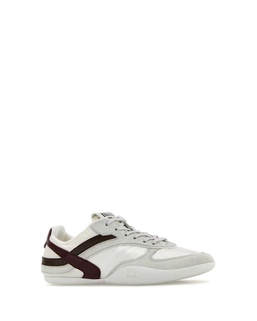 Miu Miu White Two-Tone Tech Fabric And Suede Gymnasium Sneakers