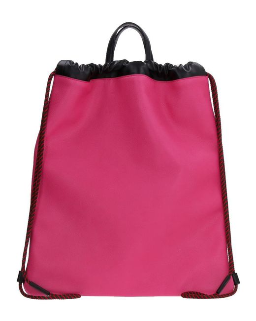 Gucci Pink Leather Logo Print Drawstring Backpack for men