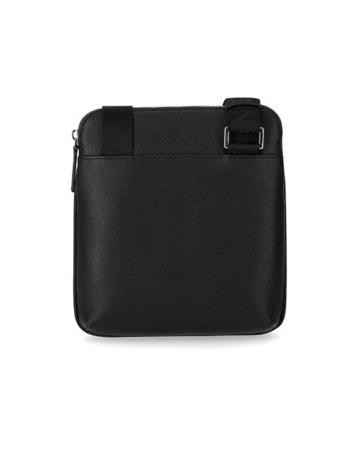 EMPORIO ARMANI Small Flat Messenger Bag /Men's/ Black/ Made in Italy