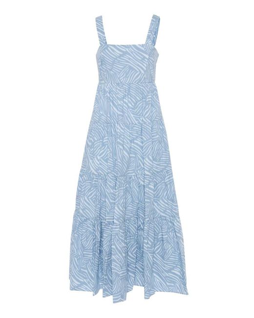 Michael Kors Blue Zebra-print Tiered Midi Dress
