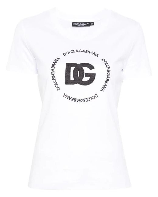 Dolce & Gabbana White T-Shirt With Embroidery