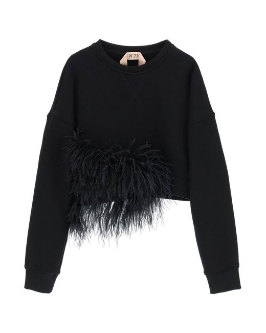 N°21 Black N.21 Cropped Sweatshirt With Feathers