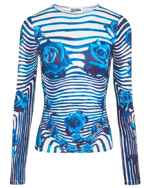 Jean Paul Gaultier Blue "Flower Body Morphing" Long Sleeve Top