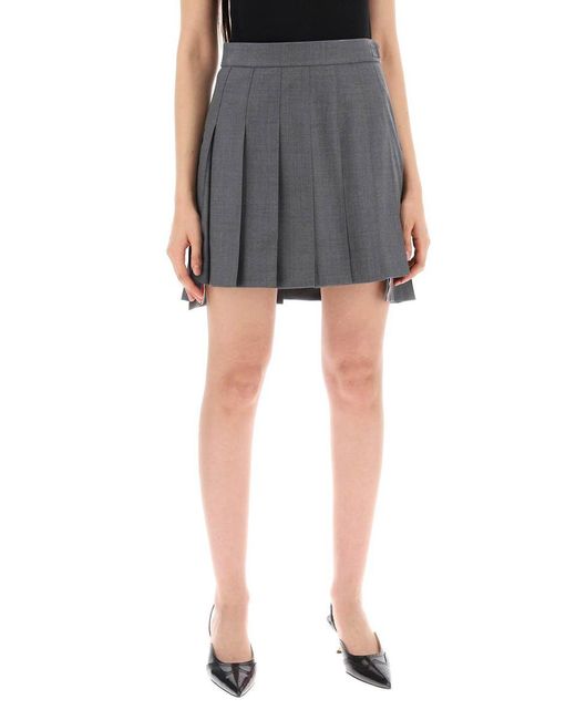 Thom Browne Gray Wool Pleated Mini Skirt