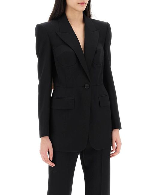 Alexander McQueen Black Fitted Jacket With Bustier Details