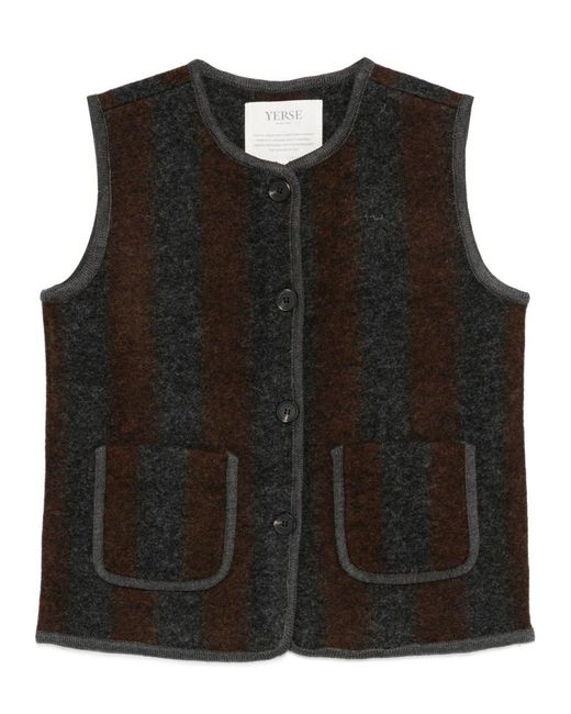 Yerse Black Graz Striped Wool Vest