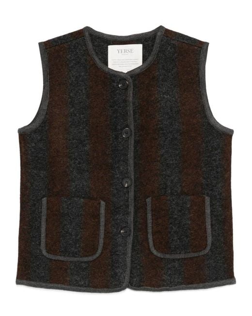 Yerse Black Graz Striped Wool Vest