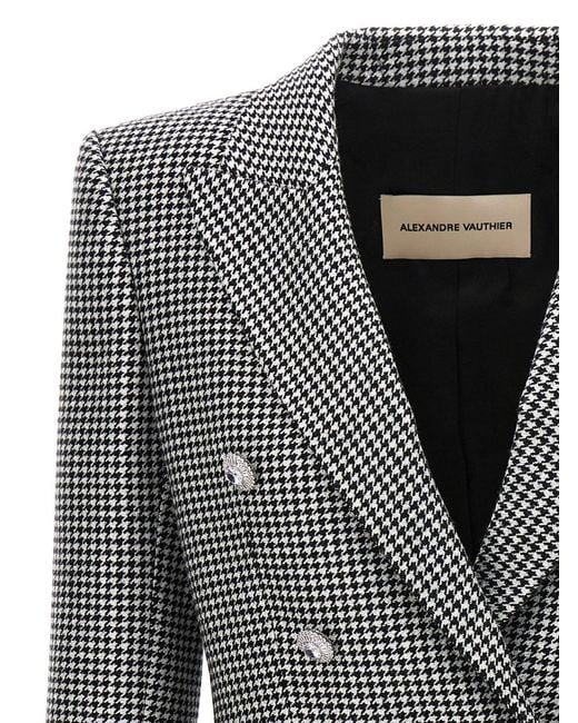 Alexandre Vauthier Black Double-breasted Houndstooth Blazer Jackets