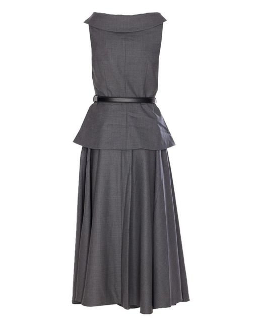 Self-Portrait Gray Wool Tailored Midi Dress