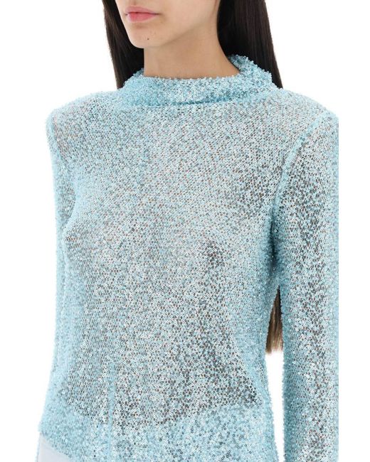 Self-Portrait Blue Self Portrait Long-sleeved Top With Sequins And Beads