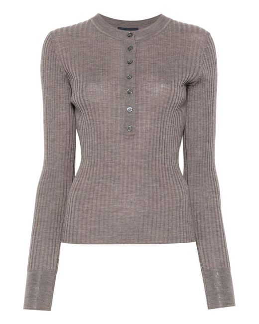 Soeur Brown Ribbed 'Buffalo' Sweater With Buttons