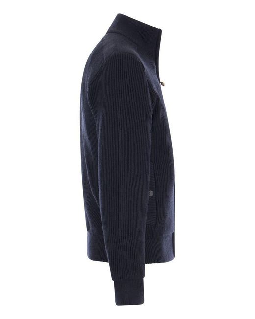 Paul & Shark Blue Wool Cardigan With Zip And Iconic Badge for men