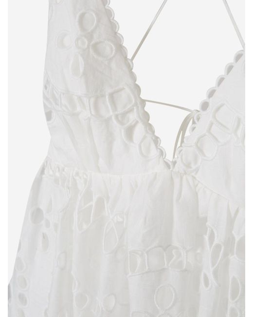 Zimmermann White Embroidered Midi Dress