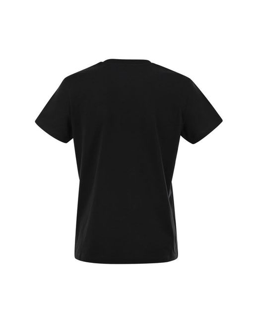 Moncler Black Cotton T-Shirt With Tone-On-Tone Embroidered Logo