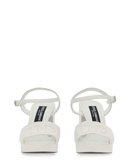 Dolce & Gabbana White Platform Sandal With Logo