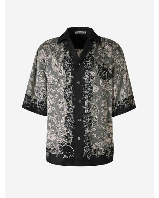 Acne Black Silk Printed Shirt for men