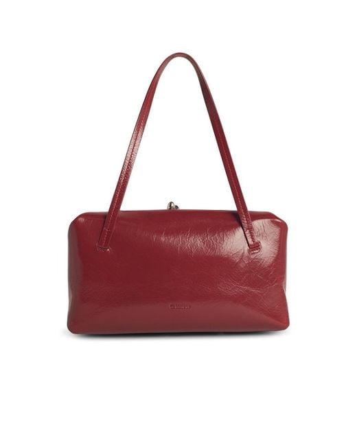 Jil Sander Red 'Goji Pillow' Small Burgundy Leather Pillow