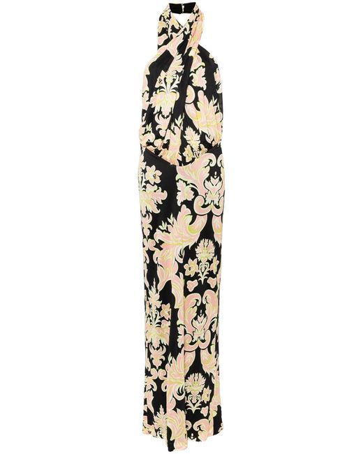 Etro Metallic Long Dress With Paisley Print And Open Back