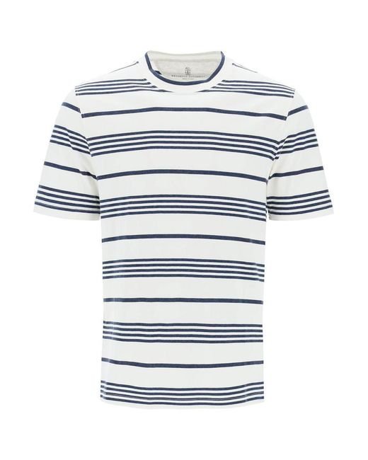 Brunello Cucinelli Gray Striped Crewneck T-Shirt for men