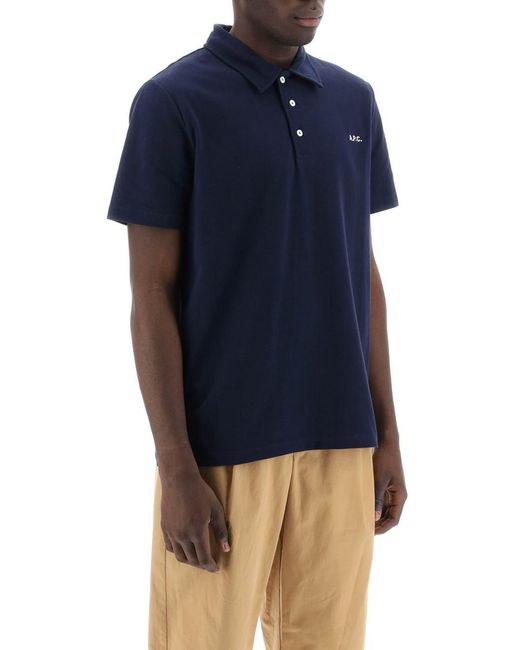 A.P.C. Blue Carter Polo Shirt With Logo Embroidery for men