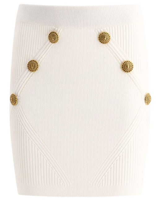 Balmain Natural Knitted Skirt With Buttons