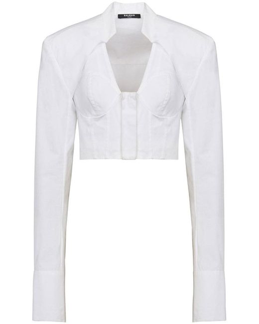 Balmain White Cropped Shirt