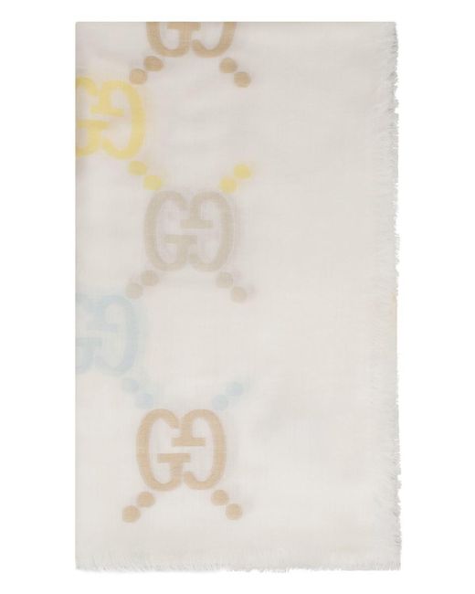 Gucci White Fringed Cotton, Silk And Cashmere-blend Jacquard Scarf