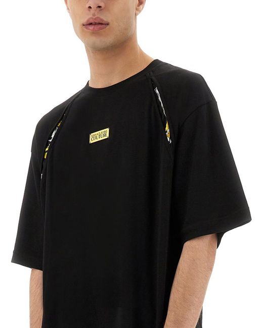 Versace Jeans Couture Black T-Shirt With Baroque Outline Inserts for men