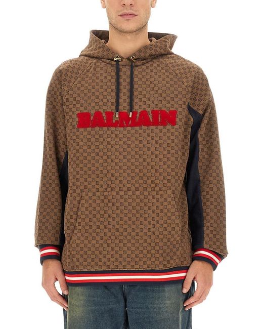 Balmain Brown Jacquard Mini Monogram Sweatshirt for men