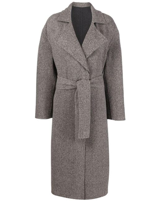 Fabiana Filippi Wool Tied Waist Long Coat in Grey (Gray) - Save 68% | Lyst