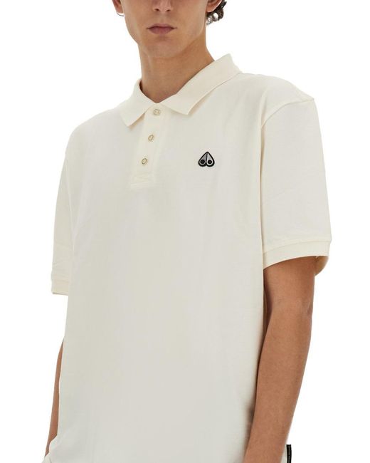 Moose Knuckles White Polo With Logo Patch for men