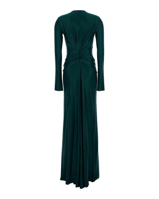 Victoria Beckham Green Long Dress With Draped Design