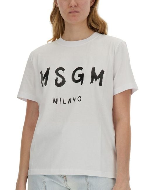 MSGM Gray T-Shirt Con Logo