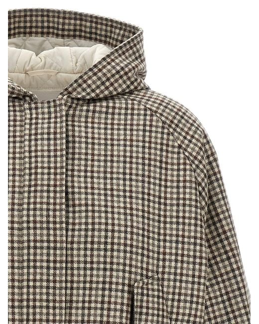 Brunello Cucinelli Natural 'Shiny Zipper Pull' Check Jacket
