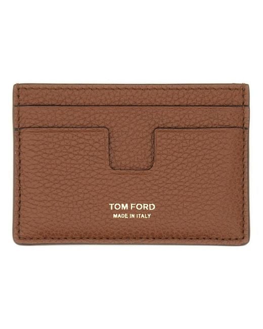 Tom Ford Brown T Line Classic Card Holder for men
