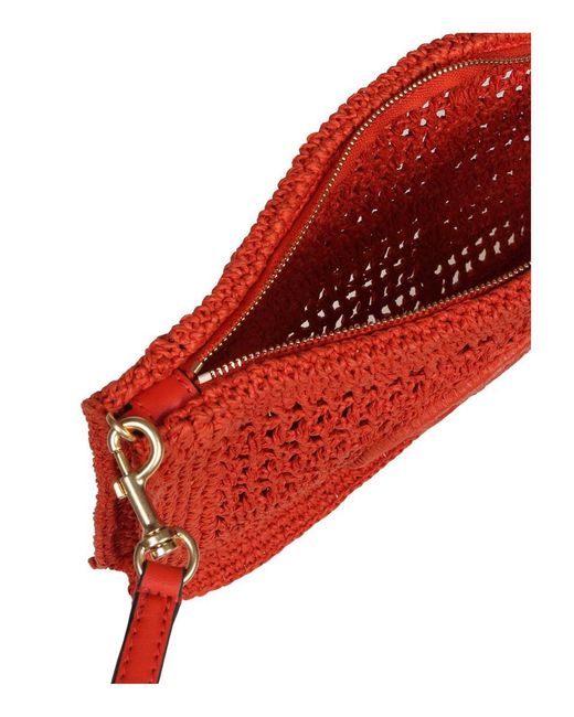 Tory Burch Red Crochet Raffia Clutch Bag