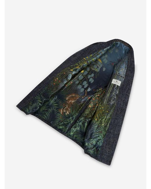 Etro Blue Long Wool Coat for men