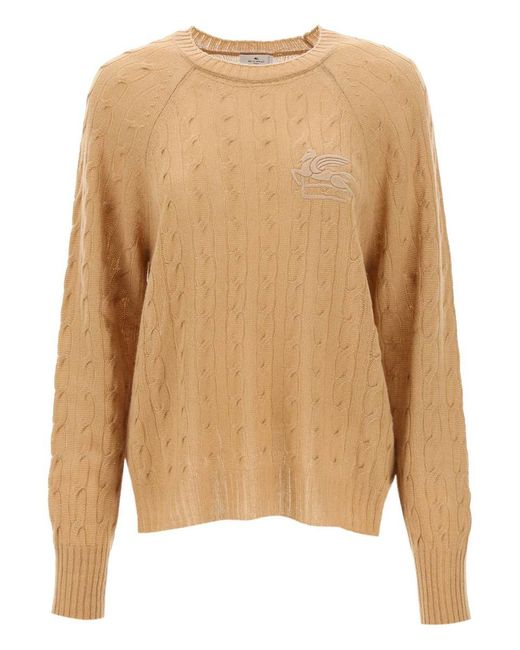 Etro Natural Cashmere Sweater With Pegasus Embroidery
