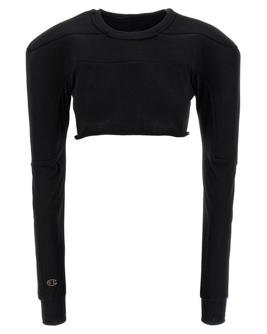 Rick Owens Black Cropped Scuba-Insert Sweater