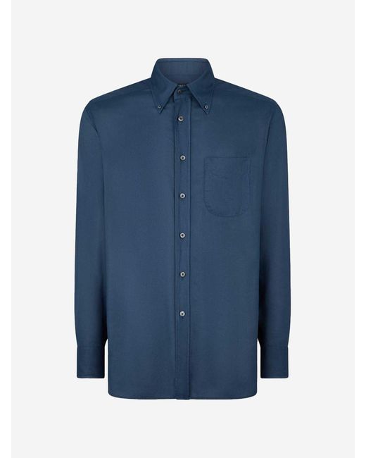 Tom Ford Blue Flowing Gabardine Shirt for men