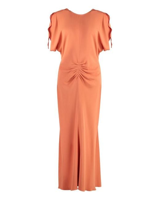Victoria Beckham Orange Midi Dress With Gathered Waist
