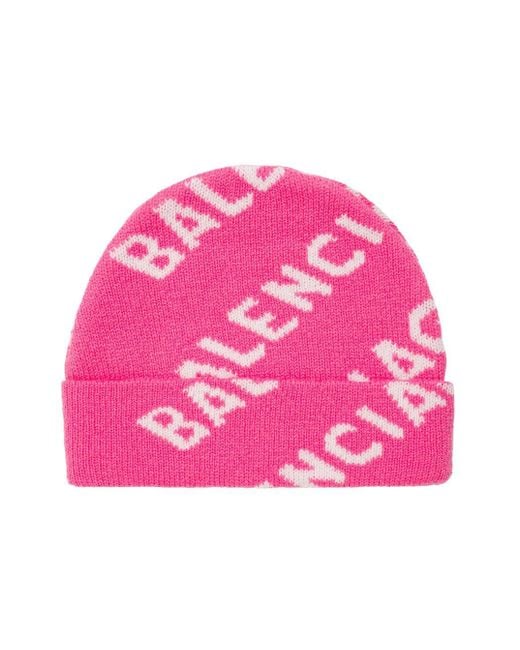Balenciaga Intarsia Wool-blend Beanie in Pink | Lyst