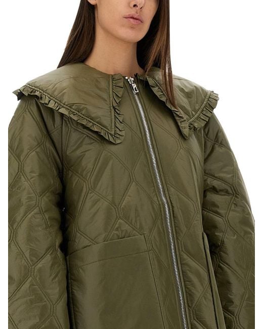Ganni Green Oversized Quilted Midi Jacket