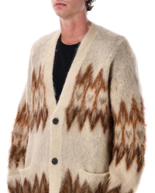 Isabel Marant Natural Nielson Mohair Blend Cardigan With Fair Isle Motif for men