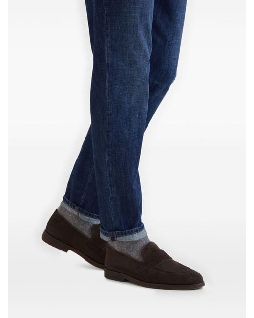 Brunello Cucinelli Brown Suede Leather Loafers for men