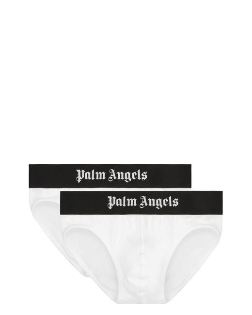 Palm Angels Black Set Of Two Cotton Briefs With Logoed Elastic Band for men